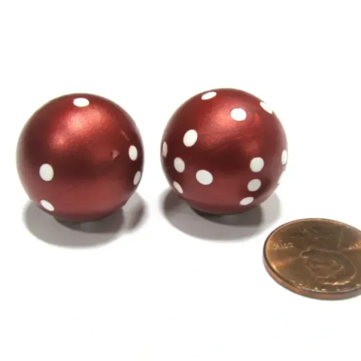 Dice>Set of 2 22mm Round Dice, Weighted to Display Number - Burgundy with White Pips - Your Source for Gaming Essentials