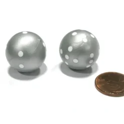 Dice>Set of 2 22mm Round Dice, Weighted to Display Number - Gray with White Pips - Your Source for Gaming Essentials