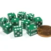Dice>Set of 10 8mm Six-Sided D6 Small Square-Edge Dice - Green with White Pips - Your Source for Gaming Essentials