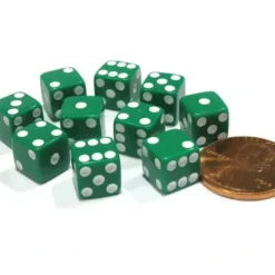 Dice>Set of 10 8mm Six-Sided D6 Small Square-Edge Dice - Green with White Pips - Your Source for Gaming Essentials