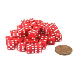 Dice>Set of 50 8mm Six-Sided D6 Small Square-Edge Dice - Red with White Pips - Your Source for Gaming Essentials