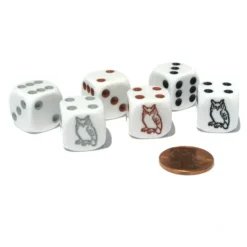 Dice>Set of 6 Owl 16mm Dice - 2 Each of White with Black, Brown, and Gray Pips - Your Source for Gaming Essentials