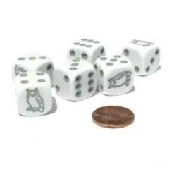 Dice>Set of 6 Owl 16mm D6 Round Edged Animal Dice - White with Gray Pips - Your Source for Gaming Essentials
