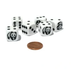 Dice>Set of 6 Panda 16mm D6 Round Edged Animal Dice - White with Black Pips - Your Source for Gaming Essentials