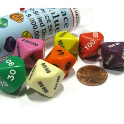 Dice>Set of 7 Place Value D10 Dice In a Tube- Number Die for Counting 0 to 9,999,999 - Your Source for Gaming Essentials