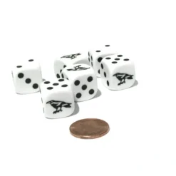 Dice>Set of 6 Raven 16mm D6 Round Edged Animal Dice - White with Black Pips - Your Source for Gaming Essentials