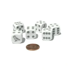Dice>Set of 6 Seagull 16mm D6 Round Edged Animal Dice - White with Gray Pips - Your Source for Gaming Essentials