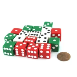 Dice>Set of 18 Six Sided 16mm D6 Standard 5/8" Dice - 6 Each of Red White and Green - Your Source for Gaming Essentials