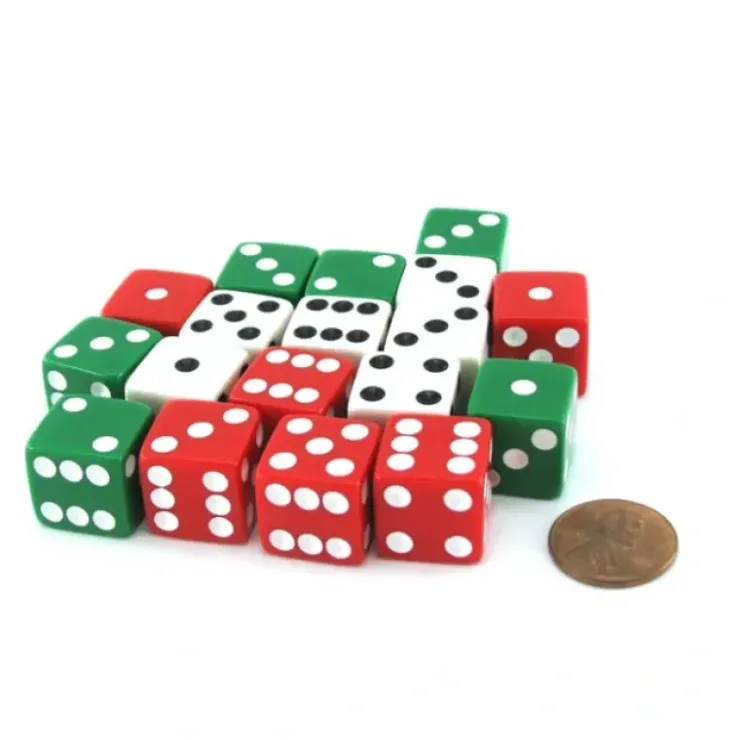 Dice>Set of 18 Six Sided 16mm D6 Standard 5/8" Dice - 6 Each of Red White and Green - Your Source for Gaming Essentials
