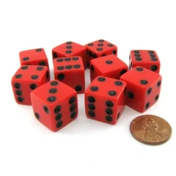 Dice>Set of 10 Six Sided Square Opaque 16mm D6 Dice - Red with Black Pip Die - Your Source for Gaming Essentials