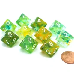Dice>Set of Ten D10s Nebula Dice Set with Luminary - Spring with White Numbers - Your Source for Gaming Essentials
