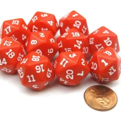 Dice>Set of 10 Twenty Sided 19mm D20 Opaque RPG Dice - Red with White Numbers Die - Your Source for Gaming Essentials