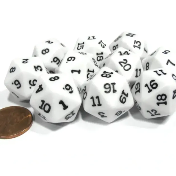 Dice>Set of 10 Twenty Sided 19mm D20 Opaque RPG Dice - White with Black Numbers Die - Your Source for Gaming Essentials