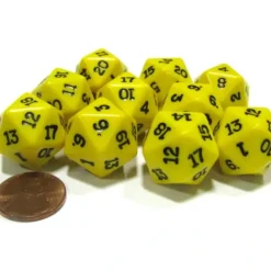 Dice>Set of 10 Twenty Sided 19mm D20 Opaque RPG Dice - Yellow with Black Numbers Die - Your Source for Gaming Essentials