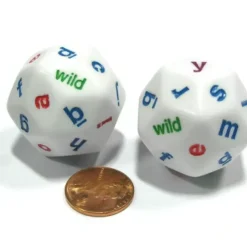 Dice>Set of 2 White Alphabet Lowercase Triantakohedron D30 30 Sided 30mm Jumbo Dice - Your Source for Gaming Essentials