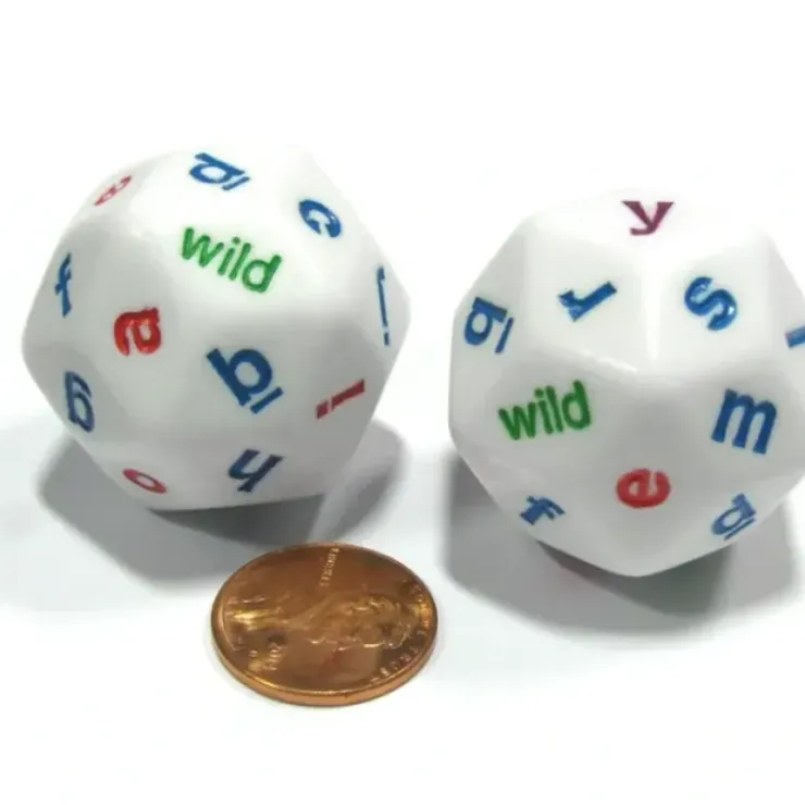 Dice>Set of 2 White Alphabet Lowercase Triantakohedron D30 30 Sided 30mm Jumbo Dice - Your Source for Gaming Essentials