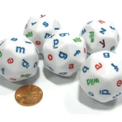 Dice>Set of 5 White Alphabet Lowercase Triantakohedron D30 30 Sided 30mm Jumbo Dice - Your Source for Gaming Essentials
