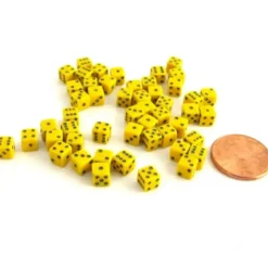 Dice>50 Six Sided D6 5mm .197 Inch Die Small Tiny Mini Miniature Yellow Dice - Your Source for Gaming Essentials