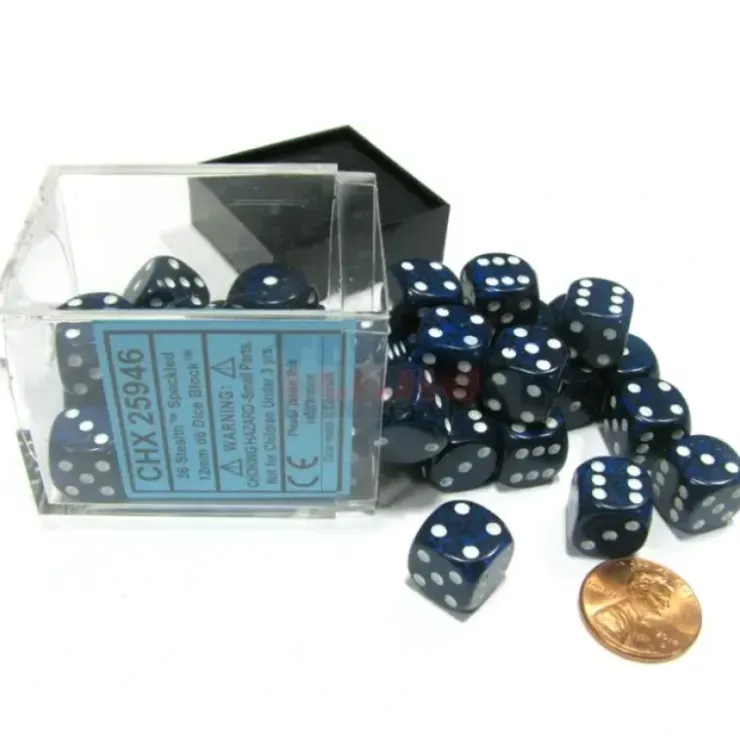 Dice>Speckled 12mm D6 Chessex Dice Block (36 Dice) - Stealth - Your Source for Gaming Essentials