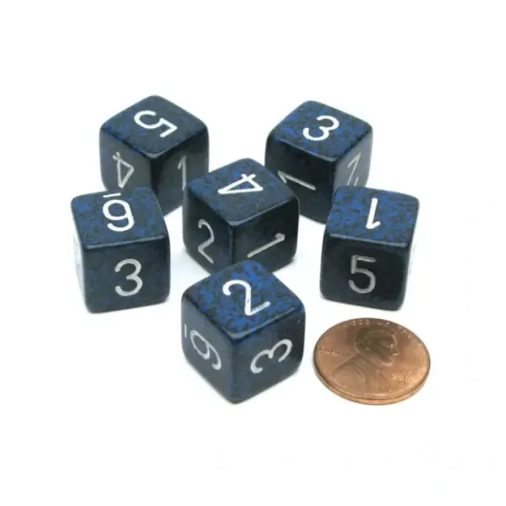 Dice>Speckled 15mm 6 Sided D6 Polyhedral Chessex Dice, 6 Pieces - Stealth - Your Source for Gaming Essentials