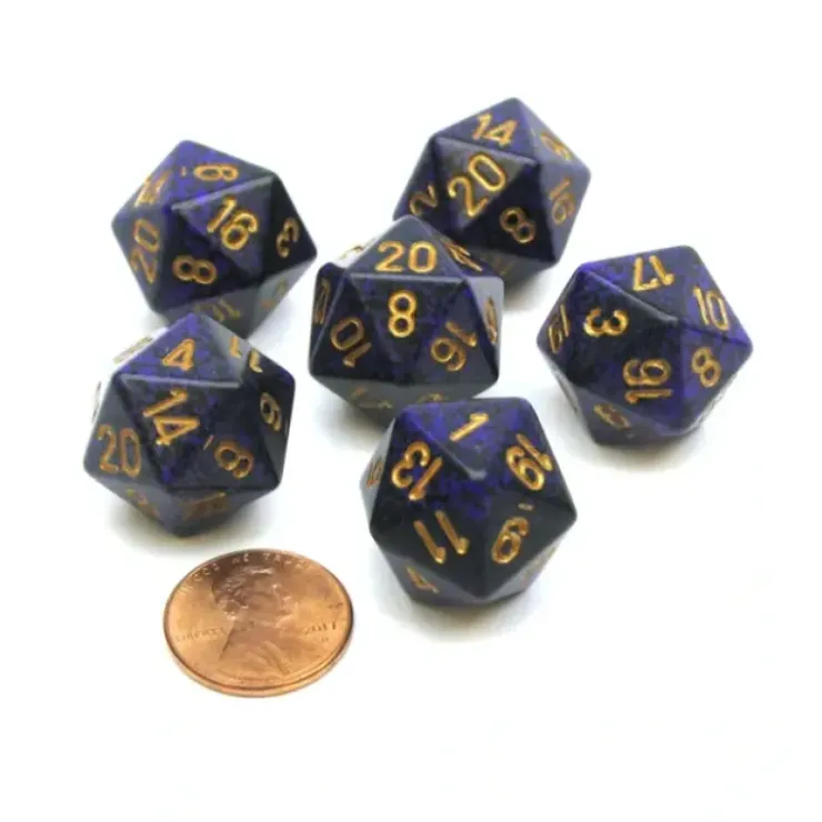 Dice>Speckled 20 Sided D20 Chessex Dice, 6 Pieces - Golden Cobalt - Your Source for Gaming Essentials
