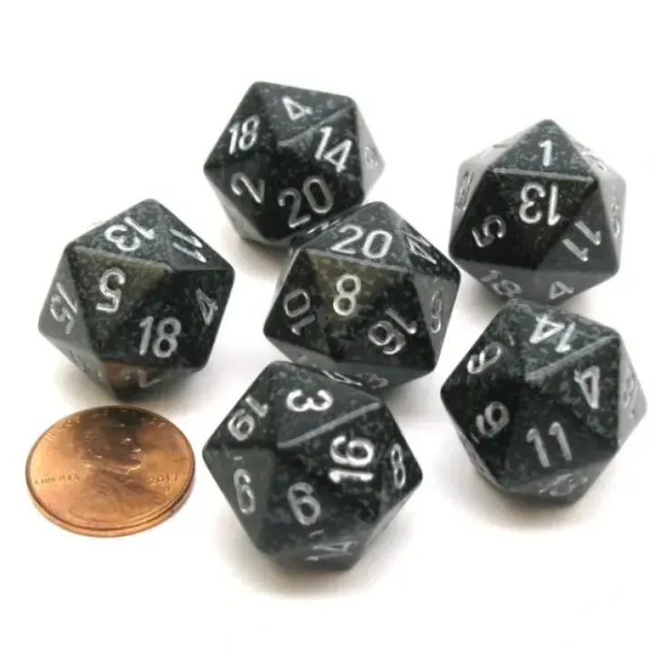 Dice>Speckled 20 Sided D20 Chessex Dice, 6 Pieces - Ninja - Your Source for Gaming Essentials