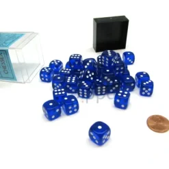 Dice>Translucent 12mm D6 Chessex Dice Block (36 Die) - Blue with White Pips - Your Source for Gaming Essentials