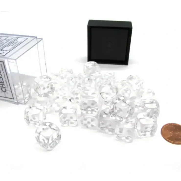 Dice>Translucent 12mm D6 Chessex Dice Block (36 Die) - Clear with White Pips - Your Source for Gaming Essentials