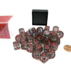 Dice>Translucent 12mm D6 Chessex Dice Block (36 Die) - Smoke with Red Pips - Your Source for Gaming Essentials