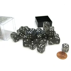 Dice>Translucent 12mm D6 Chessex Dice Block (36 Die) - Smoke with White Pips - Your Source for Gaming Essentials