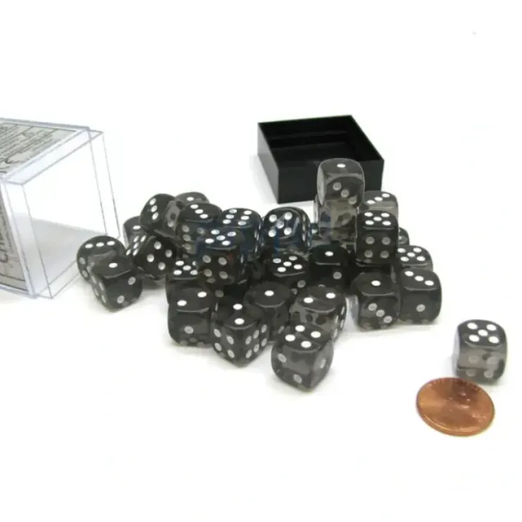 Dice>Translucent 12mm D6 Chessex Dice Block (36 Die) - Smoke with White Pips - Your Source for Gaming Essentials