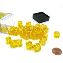 Dice>Translucent 12mm D6 Chessex Dice Block (36 Die) - Yellow with White Pips - Your Source for Gaming Essentials