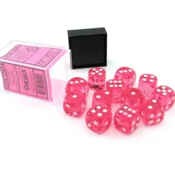 Dice>Translucent 16mm D6 Chessex Dice Block (12 Die) - Pink with White Pips - Your Source for Gaming Essentials