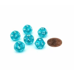 Dice>Translucent 12mm Mini 12 Sided D12 Dice, 6 Pieces - Teal with White Numbers - Your Source for Gaming Essentials