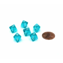 Dice>Translucent 9mm Mini 8 Sided D8 Dice, 6 Pieces - Teal with White Numbers - Your Source for Gaming Essentials