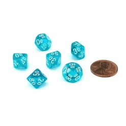 Dice>Translucent 10mm Mini Tens D10 Dice, 6 Pieces - Teal with White Numbers - Your Source for Gaming Essentials