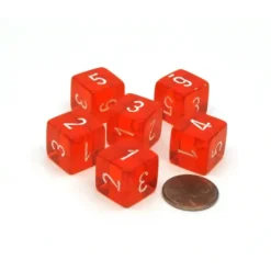 Dice>Translucent 15mm 6-Sided D6 Chessex Dice, 6 Pieces - Orange with White Numbers - Your Source for Gaming Essentials