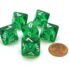 Dice>Translucent 15mm 8 Sided D8 Chessex Dice, 6 Pieces - Green with White - Your Source for Gaming Essentials