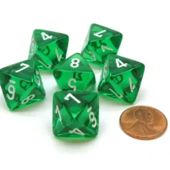Dice>Translucent 15mm 8 Sided D8 Chessex Dice, 6 Pieces - Green with White - Your Source for Gaming Essentials