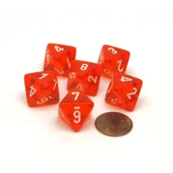 Dice>Translucent 15mm 8 Sided D8 Chessex Dice, 6 Pieces - Orange with White Numbers - Your Source for Gaming Essentials
