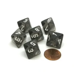Dice>Translucent 15mm 8 Sided D8 Chessex Dice, 6 Pieces - Smoke with White Numbers - Your Source for Gaming Essentials