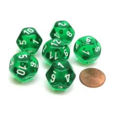 Dice>Translucent 18mm 12 Sided D12 Chessex Dice, 6 Pieces - Green with White - Your Source for Gaming Essentials