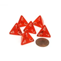 Dice>Translucent 18mm 4 Sided D4 Chessex Dice, 6 Pieces - Orange with White Numbers - Your Source for Gaming Essentials