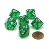 Dice>Translucent 16mm Tens D10 (00-90) Dice, 6 Pieces - Green with White Numbers - Your Source for Gaming Essentials
