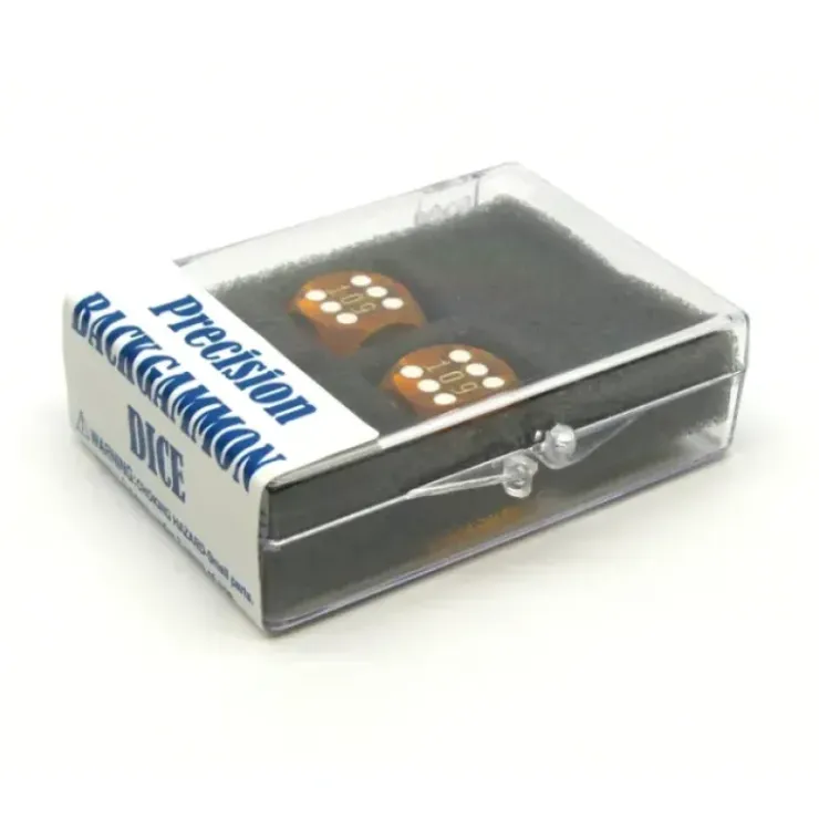 Dice>Transparent Precision Backgammon 5/8" Dice, 2 Pieces in Case - Yellow with White - Your Source for Gaming Essentials