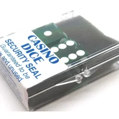 Dice>Transparent Precision Casino 3/4" Dice, 2 Pieces in Case - Green with White Pips - Your Source for Gaming Essentials