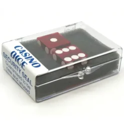 Dice>Transparent Precision Casino 3/4" Dice, 2 Pieces in Case - Red with White Pips - Your Source for Gaming Essentials