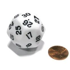 Dice>Triantakohedron D30 30 Sided 33mm Jumbo RPG Gaming Dice - White w Black Number - Your Source for Gaming Essentials