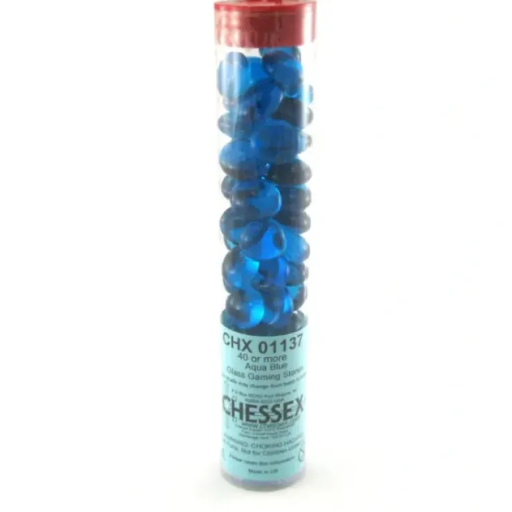 Board Games>Tube of 40 Glass Gaming Stones (12-15mm) - Azure Blue - Your Source for Gaming Essentials