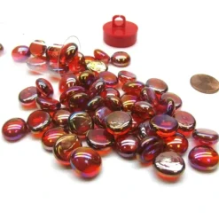 Board Games>Tube of 40 Glass Gaming Stones (12-15mm) - Crystal Red Iridized - Your Source for Gaming Essentials